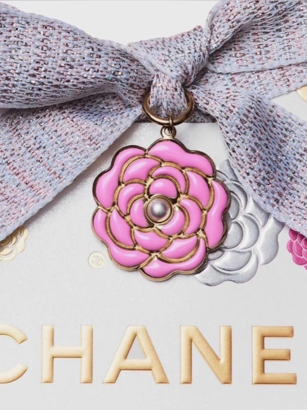 CHANEL Limited Edition Mother’s Day Pink Enamel Camellia Charm with Gold Trim